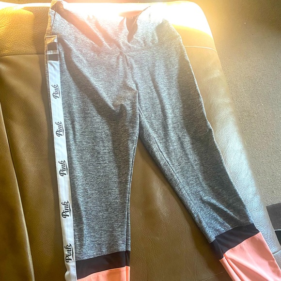 PINK Mesh Leggings, Salmon Grey Black, Size S - Picture 3 of 4